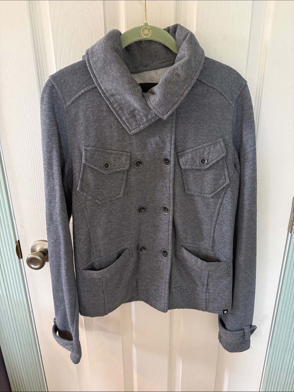 Hurley Gray Double-Breasted Knit Jacket